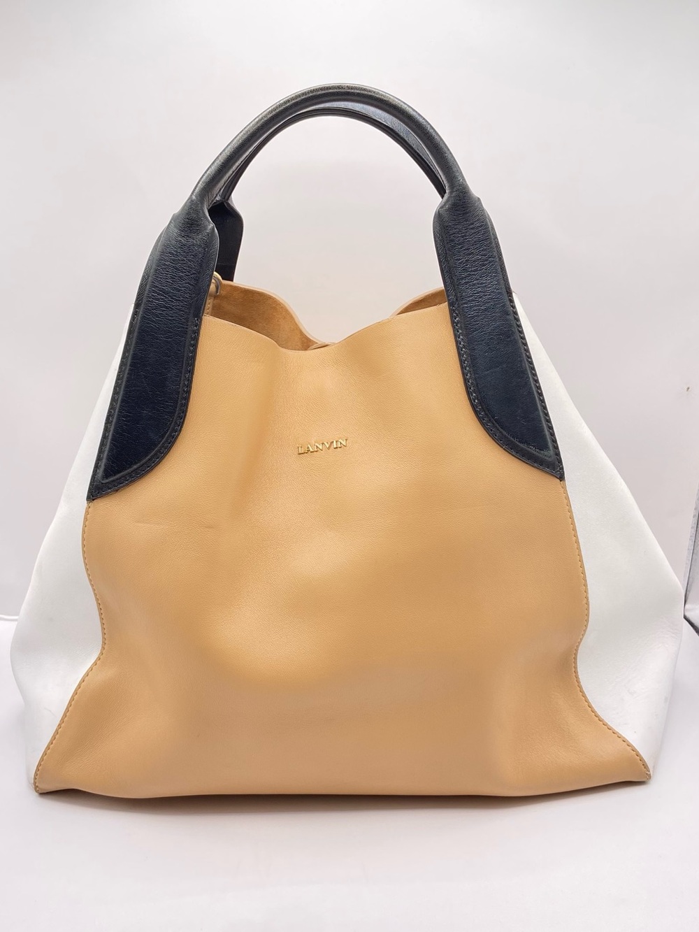 Lanvin Paris Leather Cabas Hobo Bag Colorblock Designer Top Handle